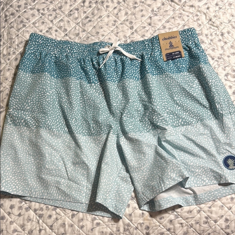 NWT Chubbies Teal Patterned Swim Trunks XXL